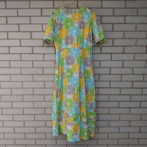 Amish Mennonite Cape Dress 36" B 30" W Yellow Floral Cotton Handmade Modest